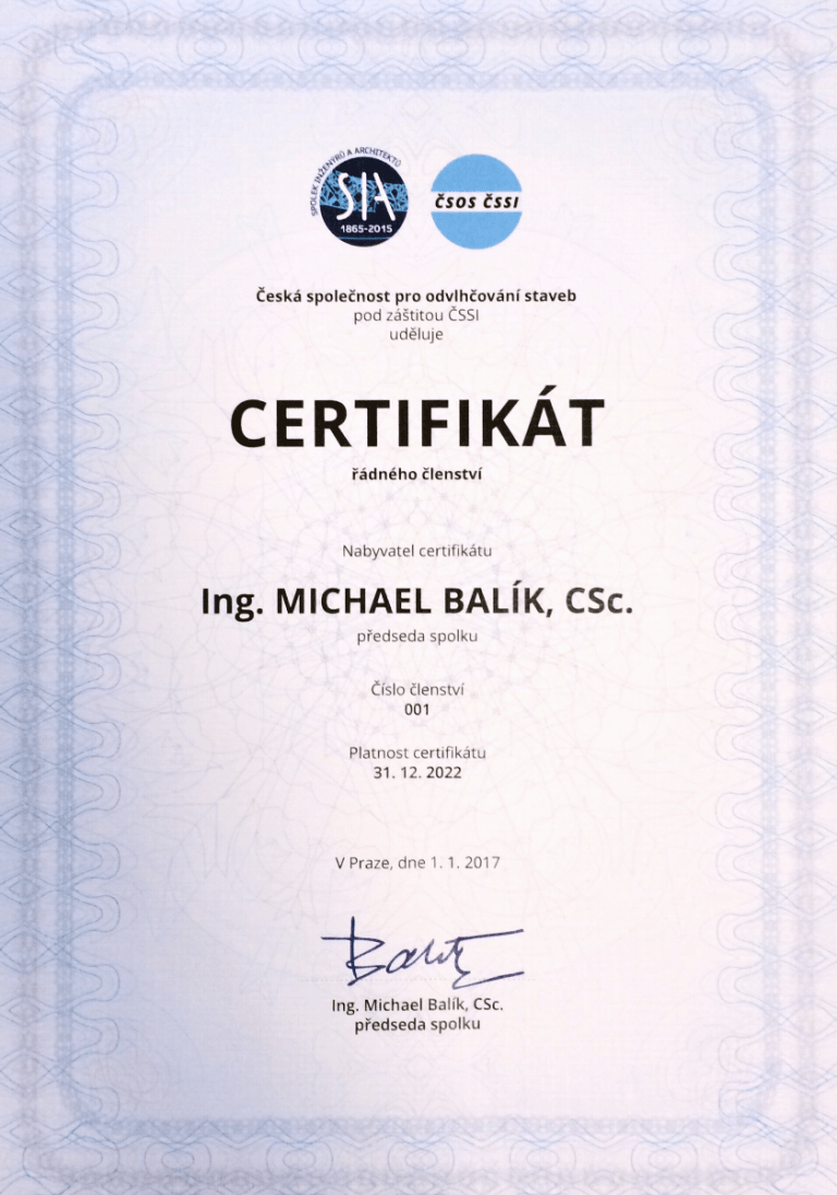 certifikát ateliér Michaela Balíka